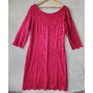White House Black Market Lace Dress Womens Size XL Pink Magenta Scalloped Edge